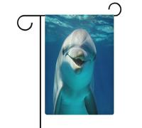 Delfino con sorriso Bandiera da giardino Casa Prato Cartello di benvenuto Banner Doppio Lato Piccole Bandiere Personalizzate per Piscina Cortile Esterno Decorazione Della Parete Della Casa 32,6 x 47,5
