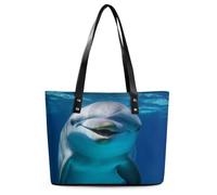 Delfino con sorriso Tote Bag grande borsa in pelle morbida con cerniera leggera borsa a tracolla da donna