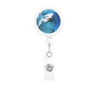 Delfino con un sorriso bobina retrattile ID badge clip divertente da lavoro porta badge con clip a coccodrillo porta badge in plastica leggera porta nome per infermiere, insegnanti, regali per ufficio