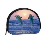 Delfino dal naso a bottiglia all'alba, piccola borsa porta-assorbente per il trucco, portamonete per cosmetici da donna
