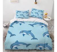 Delfino dei Cartoni Animati Set Copripiumino una Piazza e Mezza 200x200 Stampa 3D Biancheria da Letto Vita Marina Microfibra Copripiumino a Tre Pezzi con Cerniera + 2 Federe 50x80 cm j.2955