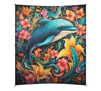 Delfino Di Arte Dell'acquerello Fantastico Tenda da Spiaggia Riparo Solare per Campeggio,Facile da Montare,Portatile con Sacchi di Sabbia per Pesca e Picnic all'Aperto