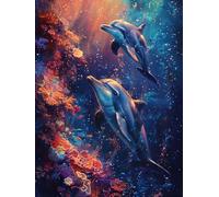 Delfino Dipingere con i Numeri Adulti, Dipingere con i Numeri Oceano, Paint by Numbers Kit Fai da Te con 3 Pennelli e Vernice Acrilica, Painting by Numbers Figured'art, Regalo Donna, 40x50 cm 4-8837