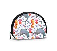 Delfino e cavalluccio marino Uva e vino Portamonete Portafogli Portamonete colorato Portachiavi Cerniera Piccole borse cosmetiche per il trucco