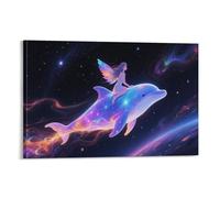 Delfino e fata Quadro Da Parete, Romanticamente fantastico Poster Opera D'arte | Stampa Su Tela Murale, Minimaliste Pitture Decor Per La Casa Per Sala Camera Da Letto, Regalo 12x18inch(30x45cm)