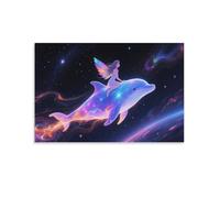 Delfino e fata Quadro Da Parete, Romanticamente fantastico Poster Opera D'arte | Stampa Su Tela Murale, Uniche Pitture Decor Per La Casa Per Camera Da Letto Corridoio, Regalo 12x18inch(30x45cm)