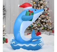 Delfino gonfiabile natalizio da 1,2 m, con luci a LED e base ad onda d'acqua, decorazione per esterni per giardino, decorazione per prato festivo, decorazione per feste stagionali, decorazione per la