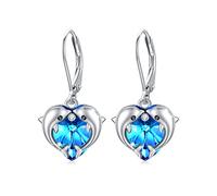 Delfino/Highlands mucca/coniglio/unicorno/panda orecchini in argento 925 ragazza delfino pietra lunare orecchini a forma di cuore pendenti da donna delfino gioielli regalo per ragazze mamma figlia