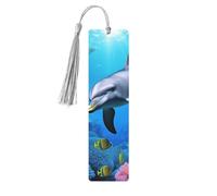 Delfino nella barriera corallina segnalibro in legno fai da te in legno segnalibro da appendere etichette in legno con nappe colorate etichette regalo in legno etichette regalo regalo insolito per gli