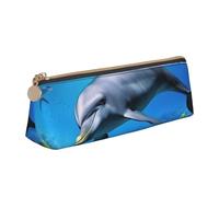Delfino nella barriera corallina stampa astuccio in pelle portapenne triangolo astuccio portatile con cerniera per ufficio, bianco, Taglia unica
