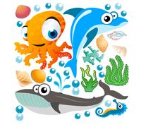 Delfino piovra balena coralli pesci adesivi murali cameretta wal sticker 30 PZ.