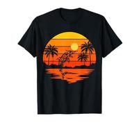 Delfino Retro Tramonto Spiaggia Tropicale Vibes Isole Hawaii Maglietta