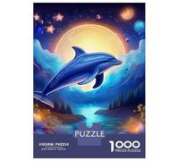 delfino Set Da 1000 Pezzi Carta Riciclata Dolphin Under Full Moon in Dark Blue Sky Puzzle Per Adulti Facile Da Conservare Allenamento Cerebrale Fan Dei Rompicapo Divertente 70x50cm/1000pcs