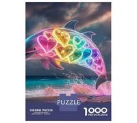 delfino Set Da 1000 Pezzi Carta Riciclata Psychedelic Dolphin on Tropical Beach Puzzle Per Adulti Appassionati Di Puzzle Per Adulti Facile Da Conservare Stimolante E Divertente 52x38cm/1000pcs