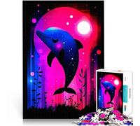 Delfino sotto il cielo al neon Puzzle da 1000 pezzi per adulti Difficile da completare ma divertente e umoristico è ideale come regalo per tutta la famiglia 38x26cm