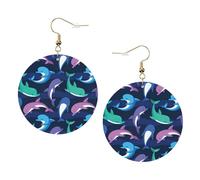 Delfino Stampa Piercing Rotondo Orecchini In Pelle Set 1 Paio di Eleganti Orecchini In Pelle Penzolare Cerchio Per Le Donne Gioielli Regali, One Size, Poliestere