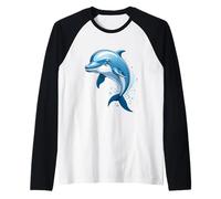 Delfino stilizzato che salta con bolle d’acqua Maglia con Maniche Raglan