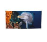 Delfino su corallo banner stampa bandiera per interni ed esterni banner per feste e cartelli poster personalizzato sfondo fotografico sfondo per affari, laurea, matrimonio, eventi, decorazione, medio