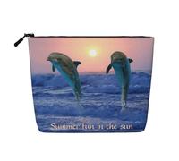 Delfino tursiope all'alba, Borsa per cosmetici in lino sintetico Borsa per trucco Borsa da viaggio portatile