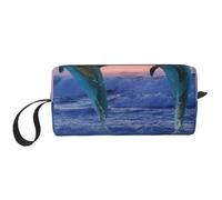 Delfino tursiope all'alba, Borsa per il trucco Borsa per cosmetici Borsa da toilette da viaggio portatile Borsa per trucco Organizer