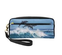 Delfino tursiope comune, Borsa per il trucco Borsa per cosmetici Borsa da viaggio portatile da toilette Astuccio in pelle per donne e ragazze
