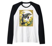 Delfino tursiope Comune con Fiori di Gelsomino Giallo Maglia con Maniche Raglan