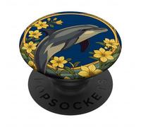 Delfino tursiope comune con fiori di gelsomino giallo PopSockets PopGrip Adesivo