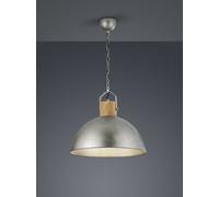 DELHI SOSPENSIONE CUPOLA METALLO ACCIAIO ANTICO E LEGNO D. 45CM 1 LUCE ATTACCO E27