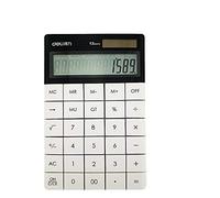 Deli 1589 - Calcolatrice elettronica a energia solare e a batteria, 12 cifre bianco