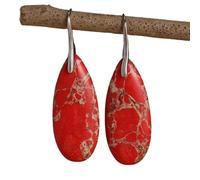 Deli e Boho Argento Color Orecchini per Donne Gemelli a Gocce di Lacrima Ovale in Pietra Naturale Rossa Gioielli Penzoli