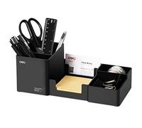 deli Organizzatore da scrivania, organizer da scrivania in plastica con porta matite e vassoio per appunti appiccicosi, cancelleria per ufficio, organizer per accessori, 6 scomparti, nero