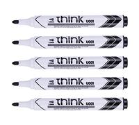 deli Set di 5 pennarelli cancellabili Think a secco punta ogiva 2,0 mm, colore: nero, inodore e facile cancellazione