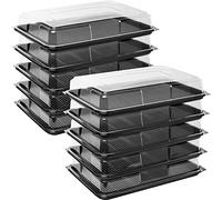 Deli Supplies, Confezione da 10 vassoi rettangolari grandi, per alimenti, torte, sandwich, base nera con coperchio trasparente, resistenti, per buffet, catering, cibo, sandwich (lunghezza 450 mm x