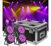 DELIBANG 4 pezzi 200W 18 LED par Palcoscenico+ 1 pezzo flightcase set, RGB+UV 8CH par LED spotlight, auto/strobe/DMX512/master-slave/quiet scroll wheel/guscio duro/fodera in cotone/62,5 x 41 x 45,5 cm