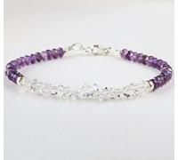 Delicata Ametista Naturale + Herkimer Diamante Quarzo Gemma Bracciale Perline 7"