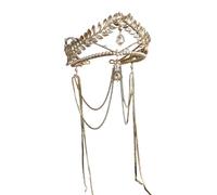 Delicata catena per la testa con foglie dorate con strass corone da sposa eleganti accessori da sposa per servizi fotografici da sera matrimonio copricapo, Misura unica, come descritto