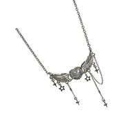Delicata e mistica stella a quattro punte con nappe piume, gioiello per collana, adatto per abbigliamento casual e da sera, ciondolo da donna con ali a forma di cuore, unico per tutti i giorni