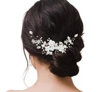 Delicata fascia per capelli da sposa con perle artificiali, fiore e foglia, per addio al nubilato ed eventi di nozze cerimoniali