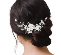 Delicata fascia per capelli da sposa con perle artificiali, fiore e foglia, per addio al nubilato ed eventi di nozze cerimoniali