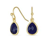 Delicata Pietra Preziosa Howlite Dumortierite Scuro Blu Navy Sfaccettato Briolette Teardrop Pear Shaped Drop Francese Filo Orecchini A Gancio Di Pesce Per Le Donne Placcato Oro Giallo