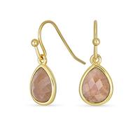 Delicata Pietra Preziosa Rosa Polverosa Quarzo Arenaria Sfaccettato Briolette Teardrop A Forma Di Pera Per Donne Orecchini A Gancio Con Filo Francese Placcati In Oro Giallo
