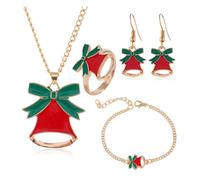 Delicati gioielli natalizi: collana, orecchini, anelli e bracciali con campanellini e renne marroni a forma di albero di Natale e luna per il Giorno