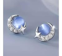 Delicati orecchini a bottone con zirconia blu a forma di luna e stella, per le donne, per tutti i giorni, casual, da lavoro, mini orecchini celesti