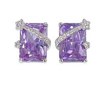 Delicati orecchini geometrici viola con gemme da donna in argento con nastro di cristallo audace gioielli minimalisti per tutti i giorni, feste, regalo