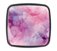 Delicati pomelli in vetro quadrato viola rosa con sfondo acquerello, 30 mm, per cassettiere e cassetti, maniglie decorative per casa, cucina, camera da letto, confezione da 4