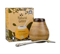 Delicatino - Mate Set Natural Green Organic Rustico Marrone (Organic 500g + Mug Rustico Marrone + Bombilla Pampa 19 cm), Mate Tee, Yerba Mate Tee, 350 ml