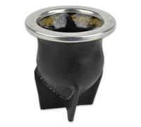 Delicatino - Tappetino in vetro rivestito in pelle nera da 200 - 250 ml, set da tè mate, moderno argentino, tè Yerba Mate non lavabile in lavastoviglie, Bombilla non incluso
