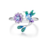 Delicato Bird Flower 925 Anello in argento sterling per donna Birthday Wedding Dichiarazione primaverile Hummingbird Daisy Open Wrave Finger Finger Fiet Fit Regola di gioielli carini regolabili