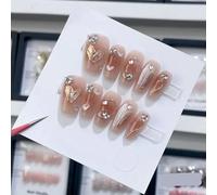 Delicato fatto a mano Indossare Armatura Vintage Crema Sweetheart Nuovo Breve e Semplice Ambra Unghie Bellezza 10PCS (Taglia : L, Colore: 24217)