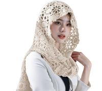 Delicato Foulard In Pizzo Per Le Donne Musulmane E Pregare Mantiglia Floreale Modello Rosa Puntelli Foto Del Merletto Delle Donne Ricamato Sciarpa Headwrap Sci, Beige, Taglia unica
